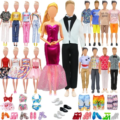 27 piezas de ropa y accesorios para muñecas de 11.5 pulgadas y 12 pulgadas incluyen 7 atuendos para niños, 7 atuendos para niñas, 3 pares de zapatos