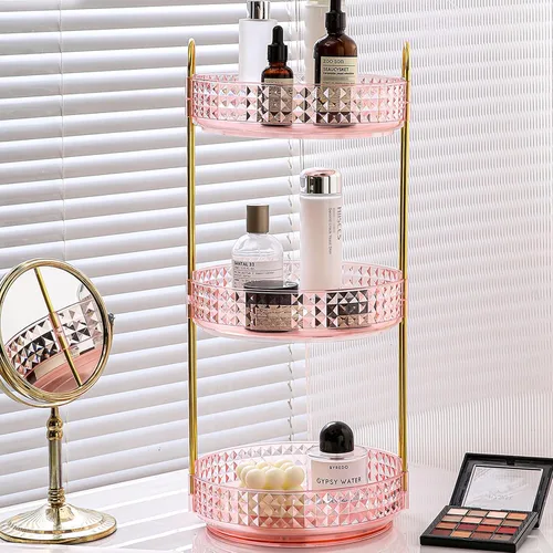 Miniatura 8 de Fangoo Organizador de maquillaje giratorio transparente de 2 niveles para tocador, organizador de cuidado de la piel giratorio de 360 grados