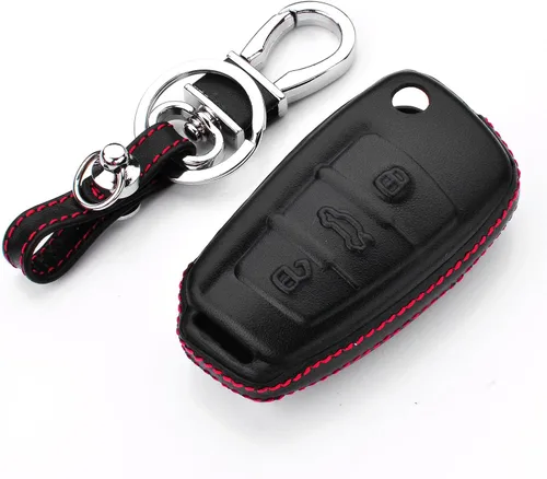 Para Hombre Mujer Genuino Cubierta de Llavero de Cuero para Audi A1 A3 A4 A6 A8 Quattro Q2 Q3 Q7 R8 RS3 RS6 S3 S6 TT TTS, Funda de Llavero de Coche