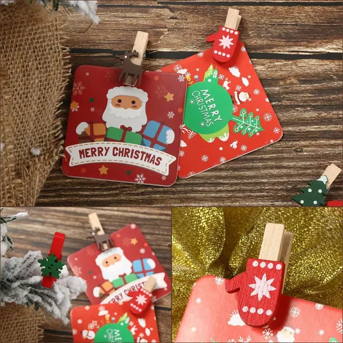 Miniatura 5 de Boao 180 clips de madera de Navidad, clips de fotos para árbol de Navidad, guantes de alce, pinzas de nieve para colgar fotos y recuerdos de fiesta