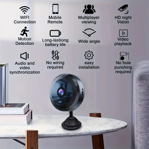 Miniatura 3 de Mini cámara de seguridad WiFi, 1080P HD, detección de movimiento, visión nocturna, montaje magnético, alimentada por batería/USB, perfecta