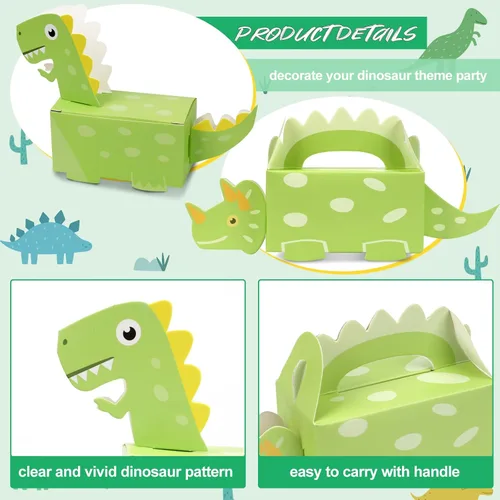 Miniatura 3 de DPKOW Paquete de 24 cajas de golosinas de dinosaurio, bolsas de dulces para recuerdos de fiesta, cajas de golosinas de dinosaurios en forma 3D