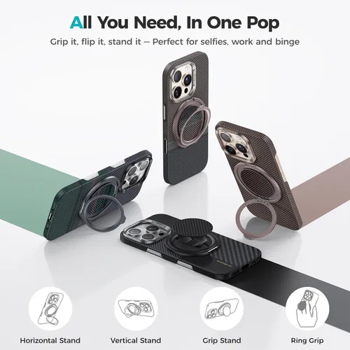 Miniatura 4 de BENKS ArmorPop │ Agarre magnético para teléfono y soporte para MagSafe, soporte de anillo giratorio ajustable de 360° para iPhone 17/16/15/14/13/12