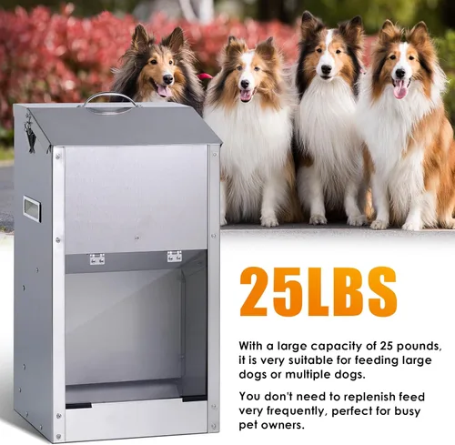 Miniatura 8 de Comedero automático para perros de raza grande, dispensador automático de alimentos para perros de 25 libras, de acero inoxidable de gran capacidad