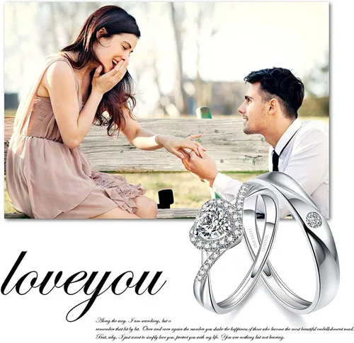Miniatura 2 de Sunamy Endless Love - Juego de anillos de pareja a juego para él y ella, diseño de corazón romántico de plata S925, anillo de compromiso