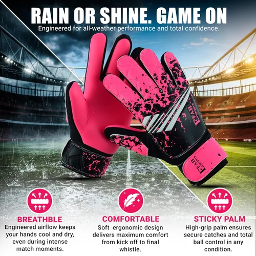 Miniatura 2 de Guantes de portero de fútbol para niños y jóvenes, guantes de portero de fútbol con agarres fuertes Rosa