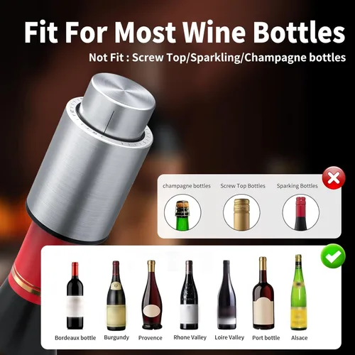Miniatura 3 de Tapones para botellas de vino, tapón de vino al vacío 2 en 1, ahorradores de vino de acero inoxidable, conservador de vino reutilizable, tapones