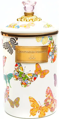 Miniatura 9 de MACKENZIE-CHILDS Bote de Esmalte, Contenedor de Almacenamiento de Cocina con Tapa, Grande, Wild Rose Brown