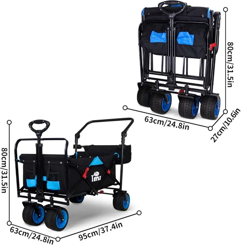 Miniatura 7 de TMZ Todo Terreno Carro Plegable Utilitario con Ruedas Anchas, Carro de Jardín Plegable, Carro de Playa de Alta Resistencia con Mango de Empuje