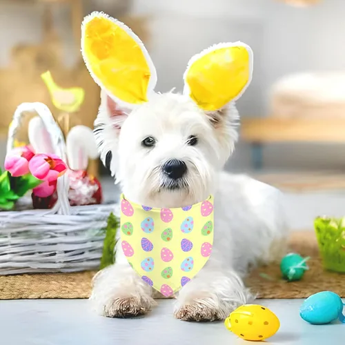 Miniatura 4 de Bandana de Pascua para perro, paquete de 2 unidades, ajustable, para fiestas, cumpleaños, mascotas, conejo, huevo de Pascua, bandana triangular