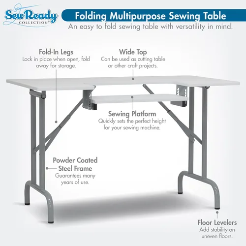 Miniatura 4 de Sew Ready Mesa de coser plegable multiusos – 47.5 pulgadas de ancho x 28 pulgadas de profundidad, mesa plegable blanca para pasatiempos y máquina