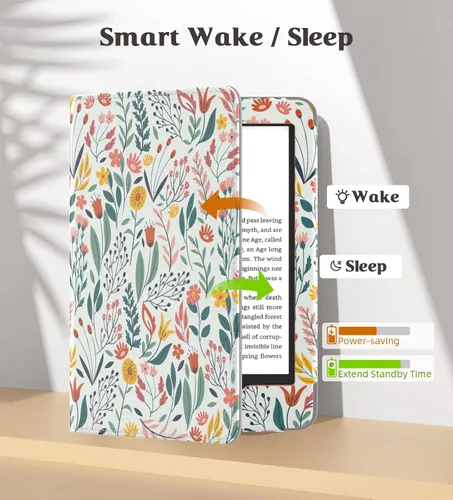 Miniatura 5 de MoKo Funda para Kindle de 6 pulgadas (11ª generación, versión 2024/2022) (10/8ª generación, 2019/2016), carcasa de poliuretano ultraligera con Flores