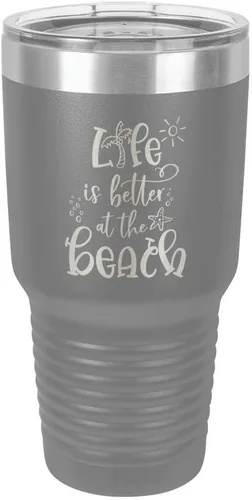 Miniatura 11 de La vida es mejor en la playa 3 grabado 30 oz vaso de acero con recubrimiento de polvo grabado láser taza de viaje de camello polar libre de BPA