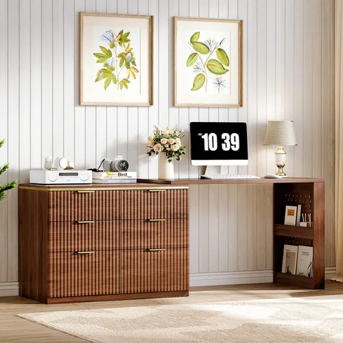 Miniatura 10 de Ieejdn 47" Home Office Desks, Executive Desk, Farmhouse Computer Desk with Drawers and Charging Station, File Drawer, Storage Cabinet, Rustic