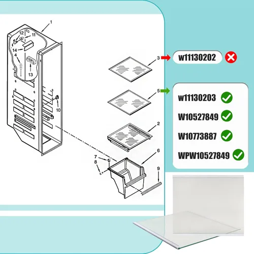 Miniatura 5 de Estante para congelador W11130203 actualizado, 11.7 x 10 pulgadas, compatible con refrigerador Whirlpool WRS571CIHZ WRS571CIHZ04 WRS571CIHZ01