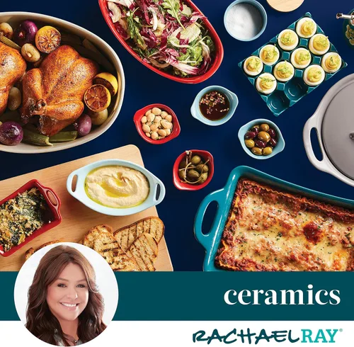Miniatura 6 de Rachael Ray Solid Glaze Ceramics - Juego de utensilios para hornear/panadería con tapa compartida, 3 piezas, azul agave