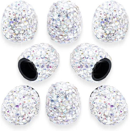 Miniatura 34 de 8 PCS Tapas de Válvula de Vástago de Neumático con Diamantes de Cristal Brillante, Tapas de Válvula de Neumático de Coche a Prueba de Polvo Blanco