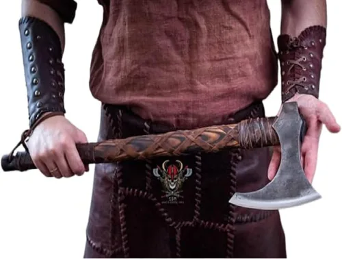 Forest Hunting | Hacha vikinga Real Battle Autodefensa Armas de guerra Hacha Medieval Hachas Disfraz para hombres Camping hacha de 27 pulgadas con
