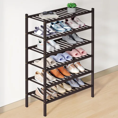 Miniatura 68 de Smiry Zapatero de bambú para clóset, organizador de zapatos apilable de 4 niveles largo de madera, estante de almacenamiento de zapatos Negro