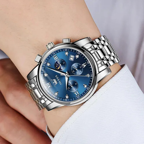 Miniatura 8 de OLEVS Watch for Men Diamond Business Dress Analog Quartz Stainless Steel Waterproof Luminous Date Two Tone Luxury Casual Wrist Watch Blue