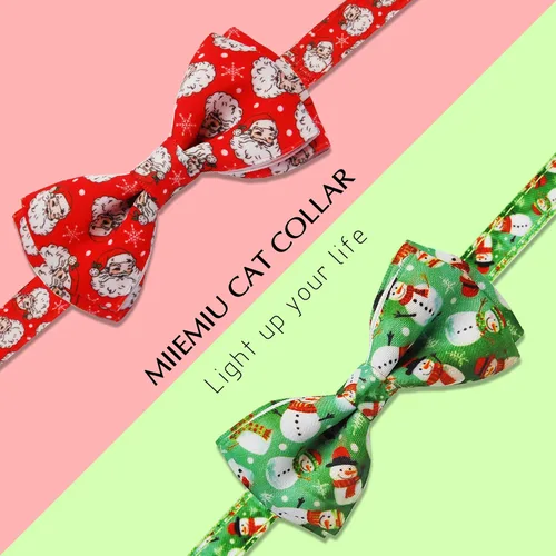 Miniatura 2 de Paquete de 2 collares navideños para gatos, collares festivos de Papá Noel y muñeco de nieve con campana y dije, ajustable, linda Navidad para niños