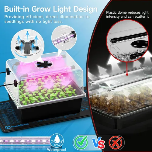 Miniatura 6 de Hon&Guan 1 kit de inicio de semillas – Bandeja de inicio de semillas de 30 celdas con cúpula de humedad más alta de 5.3 pulgadas, luces LED