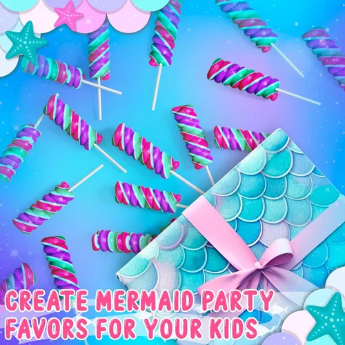 Miniatura 2 de Paletas de sirena, piruletas de remolino, caramelo de sirena para recuerdos de fiesta de sirenita y suministros de fiesta de sirena, chupones