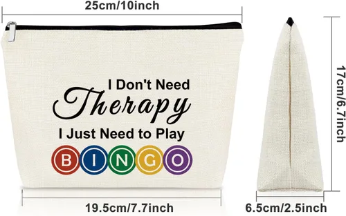 Miniatura 4 de Sazuwu Regalos para amantes del bingo, regalo de juego para mujeres, bolsa de maquillaje, No necesito terapia, solo necesito jugar al bingo 1 PC