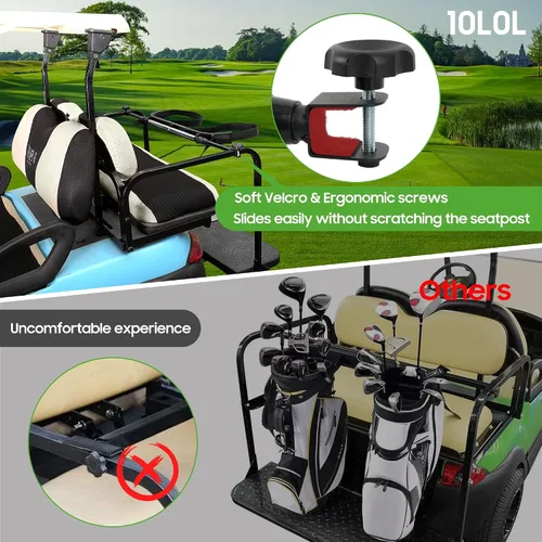 Miniatura 3 de 10L0L Soporte para bolsa de carrito de golf para 2+2 asientos traseros, accesorio universal sin perforaciones para Club Car EZGO Yamaha con tubo