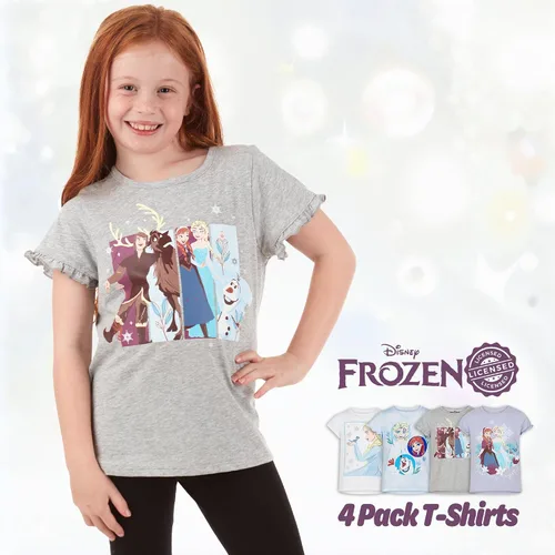 Miniatura 5 de DISNEY Camisetas de princesa para niñas, Ariel, Cenicienta, Bella, Jasmin, Elsa, Anna, paquete de 4 camisetas gráficas de manga corta (tamaño 3T-7)