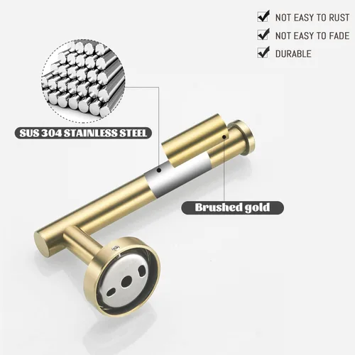 Miniatura 6 de Soporte para papel higiénico, anillo de toalla de baño dorado cepillado, soporte para toallas de mano, accesorios de baño, montaje en pared, acero