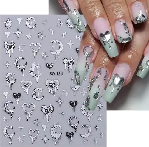 Miniatura 2 de Calcomanías líquidas para arte de uñas, diseño de mariposa, negro, plateado, mariposa, luna, 3D, autoadhesivas, suministros de arte de uñas