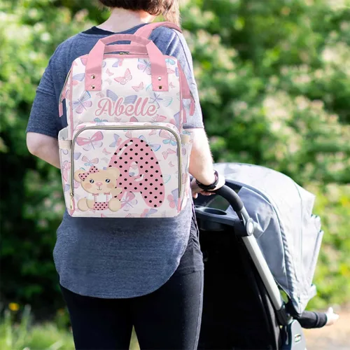 Miniatura 6 de Mochila personalizada para pañales con nombre, mochila grande multifuncional personalizada para pañales de gran capacidad, bolsa de mamá para nueva