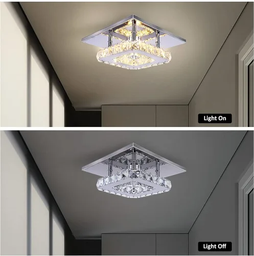 Miniatura 4 de Pequeña Lámpara de Araña LED de Cristal, Instalación Semiempotrada, Lámpara de Techo Moderna de Cristal para Dormitorios, Comedores, Pasillos