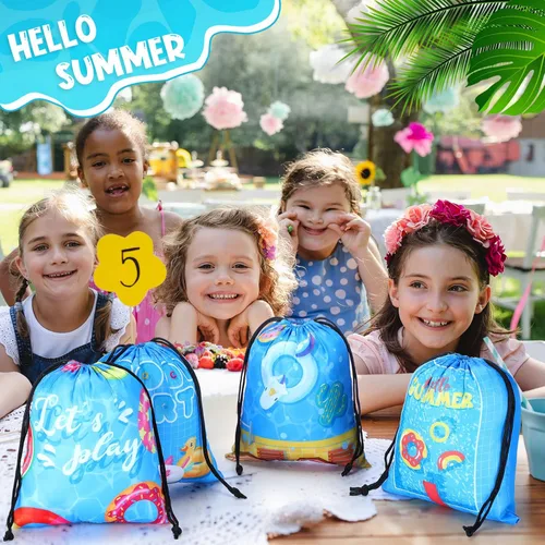 Miniatura 6 de Boao 12 bolsas con cordón para fiesta en la piscina, regalo de playa, bolsa de regalo para verano, fiesta temática de playa, suministros