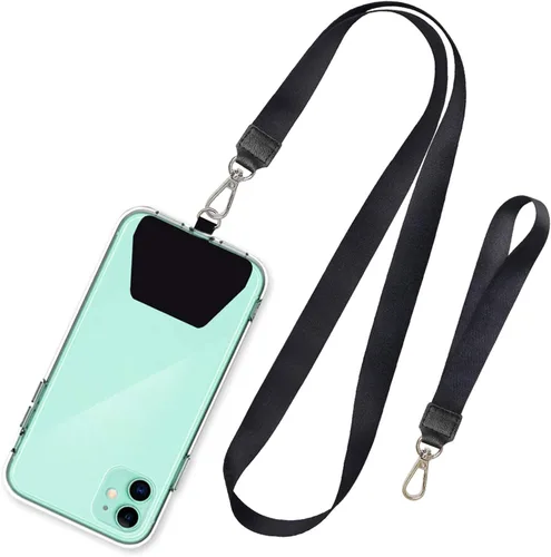 SHANSHUI Cordón para teléfono, correa para el cuello y correa para la muñeca, soporte universal para funda de teléfono, anclaje para todos los Negro