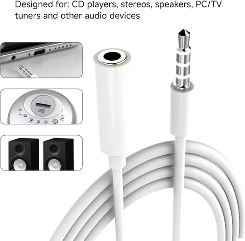 Miniatura 4 de OLIREXD 2 cables de extensión de auriculares de 0.138 in, extensor de conector de auriculares macho a hembra de 4 polos, cable de extensión de audio