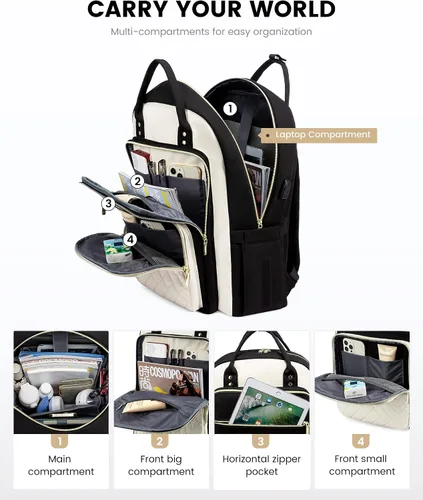 Miniatura 3 de LOVEVOOK Mochila para computadora portátil para mujer, mochila para trabajo de viaje, bolsa de computadora para enfermera, profesora, bolsa