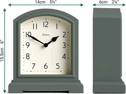 Miniatura 3 de JONES CLOCKS® Tavern - Reloj de repisa Diseño moderno de arco superior Verde espárragos Estilo clásico contemporáneo para escritorio, mesa