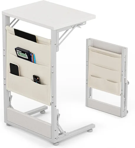 Miniatura 10 de Mesa auxiliar plegable en forma de C, pequeña mesa auxiliar plegable con bolsa de almacenamiento, bandeja de TV portátil para sofá, cama, color negro