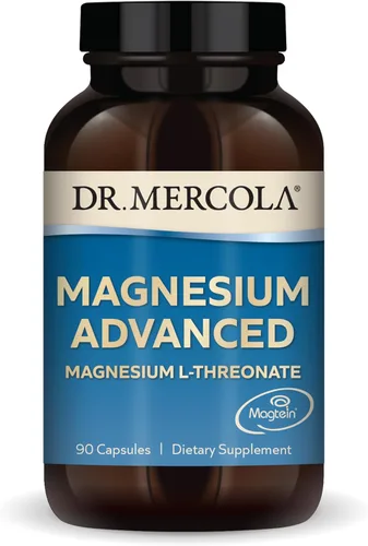 Magnesio​L-Threonate de Dr. Mercola, 90 cápsulas, 0.07 onzas por porción, libre de cualquier ingrediente genéticamente modificado, 1 botella, 1