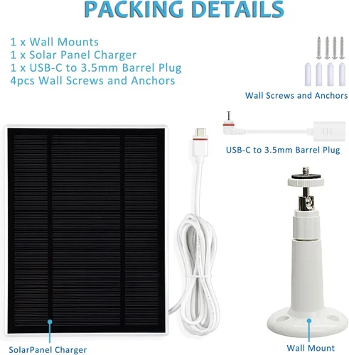 Miniatura 7 de Panel solar de 4 W para cámaras de exterior de anillo, 1 paquete de panel solar compatible con todas las nuevas baterías de cámara para exteriores