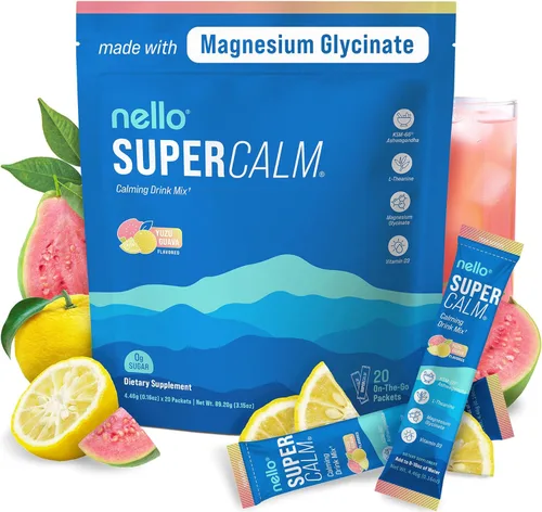 Miniatura 13 de Nello Supercalm - Mezcla de bebida en polvo, reductor de cortisol y ayuda para dormir, L Teanina, Ashwagandha Ksm-66, Magnesio Glicinato, Vitamina
