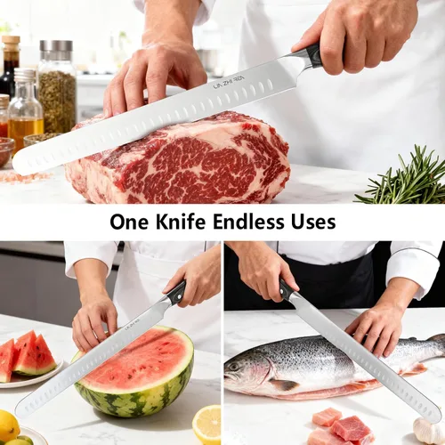 Miniatura 6 de Cuchillo de trinchar - Cuchillo de pechuga premium de 12 pulgadas para cortar carne ahumada, barbacoa y pavo asado - Acero alemán afilado