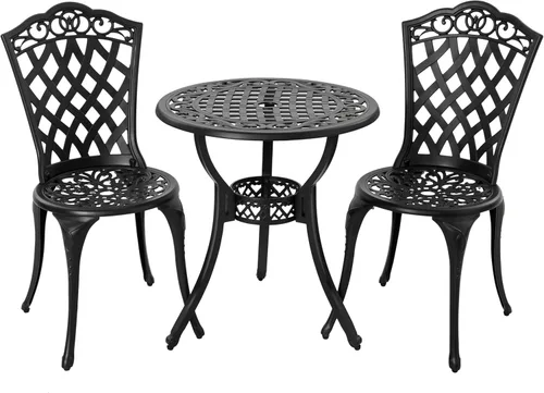 Miniatura 17 de NUU GARDEN - Juego de mesa de bistró de 3 piezas para exteriores, de aluminio fundido resistente a la intemperie, juego de mesa de bistró de patio