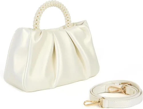 Miniatura 2 de Valleycomfy Bolsos de mano de noche con perlas para mujer, de cuero suave, fruncidos, cruzados, bolsa de hombro para fiestaboda