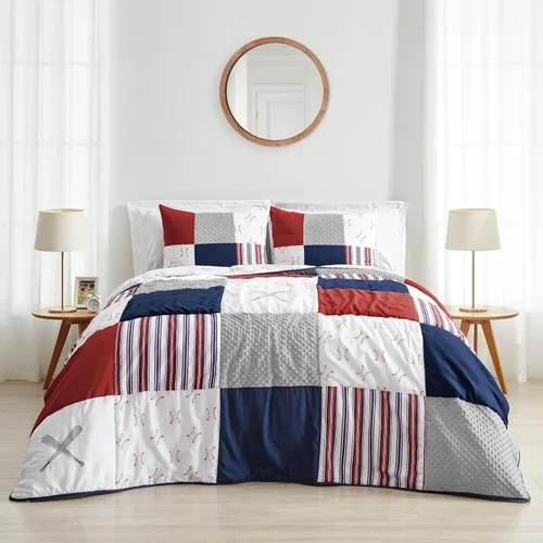 Miniatura 2 de Sweet Jojo Designs Juego de edredón individual de 2 piezas (deportes con parches de béisbol) para niños, ropa de cama para niños, ropa de cama