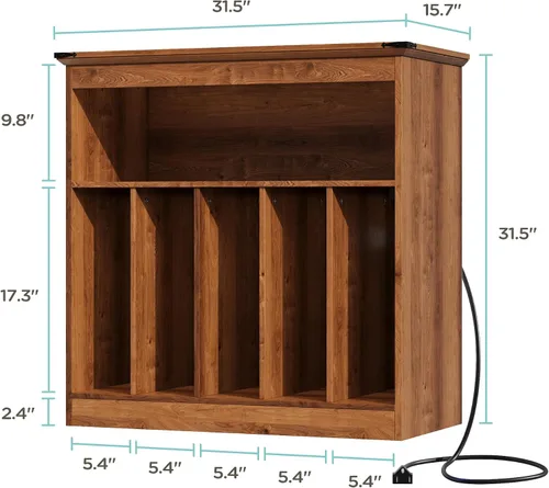 Miniatura 7 de MHOM Farmhouse - Soporte grande para tocadiscos con tomas de corriente y luces LED, soporte para discos de vinilo con capacidad para hasta 150