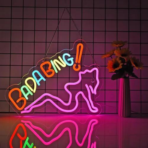 Miniatura 6 de Letrero de neón Bada Girls para decoración de pared, señal de neón regulable Bing Sopranos, luz de neón LED USB alimentada, señales de arte de neón