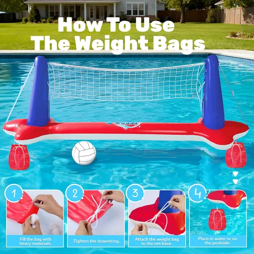Miniatura 4 de JOYIN - Juego de flotadores inflables para piscina con red de voleibol y aros de baloncesto, pelotas incluidas para niños y adultos, juguete de Rojo